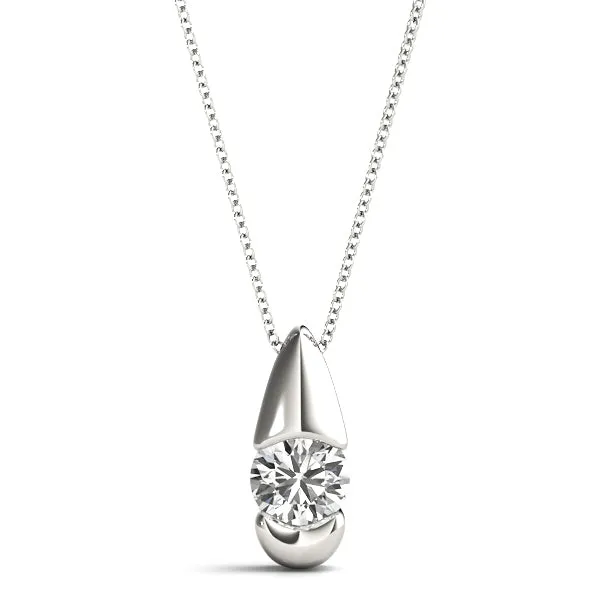 Round Diamond Bezel Set Teardrop Pendant Silver