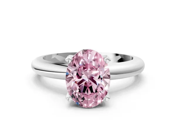Fancy Pink Oval Cut Diamond Solitaire Engagement Ring with Round Band and Four-Prong Setting White gold