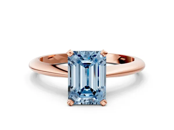 Fancy Blue Emerald Cut Diamond Solitaire Engagement Ring with Classic Band and Four-Prong Setting Rose gold