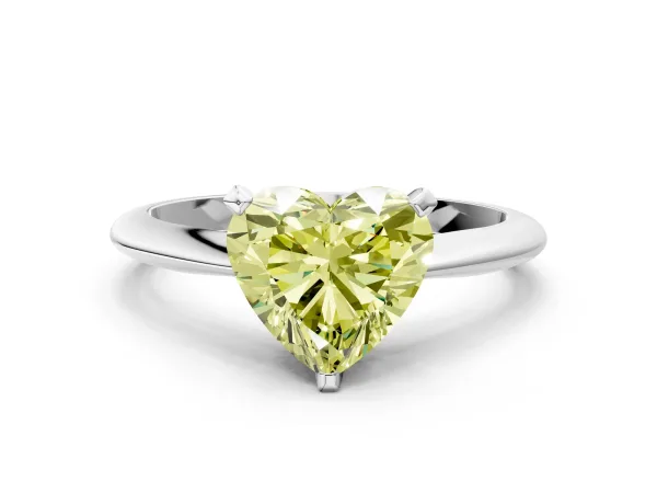 Fancy Yellow Heart Cut Diamond Solitaire Engagement Ring with Classic Band and Four-Prong Setting White gold