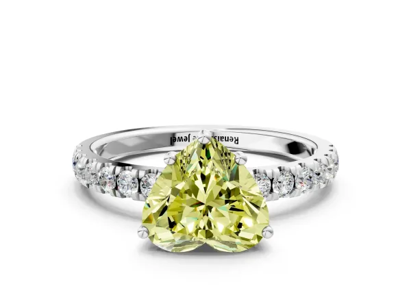 Fancy Yellow Heart Cut Diamond Pave Band Solitaire Ring with Round and Prong Setting Silver