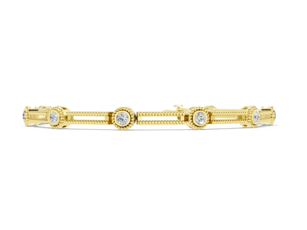 Round Bezel Set Diamond Rope Chain Bracelet Yellow gold