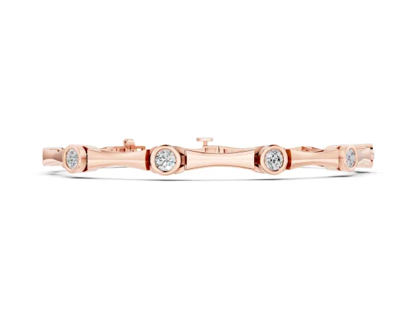Bezel Set Round Diamond Bamboo Link Bracelet Rose gold