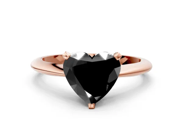 Fancy Black Heart Cut Diamond Solitaire Engagement Ring with Classic Band and Four-Prong Setting Rose gold