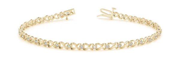 Round Diamond Infinity Link Tennis Bracelet with Prong Setting Yellow gold