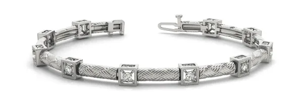 Square Box Diamond Bracelet with Round Cut Stones and Braided Band White gold