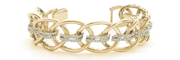 Pavé Round Diamond Open Link Cuff Bracelet Yellow gold