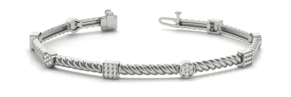 Round Pavé Diamond Twist Bracelet with Box Clasp White gold