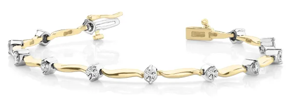 Round Diamond Bezel-Set Tennis Bracelet with S-Link Band Yellow gold