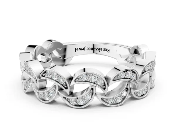 Pavé Round Diamond Interlocking Eternity Band with Bezel Prong Setting White gold