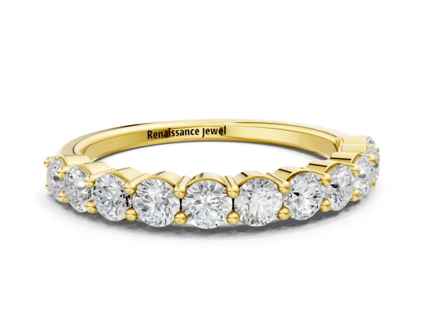 Round Diamond Half Eternity Band with Prong Setting Yellow gold
