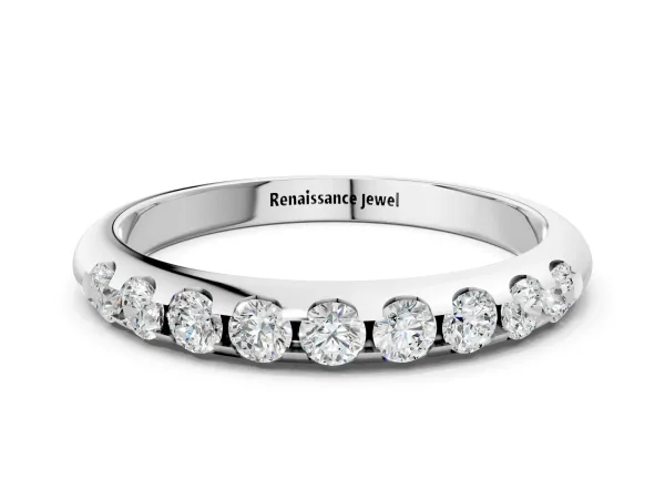 Round Cut Diamond Half-Eternity Band with Shared Prong Setting White gold