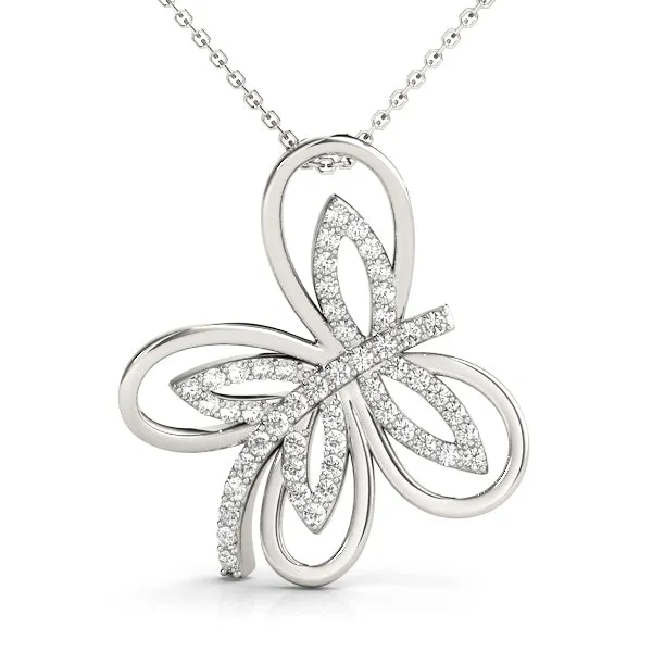 Pavé Diamond Marquise Butterfly Pendant Silver