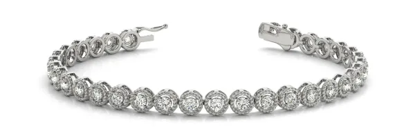 Round Bezel-Set Diamond Tennis Bracelet with Rope Band White gold