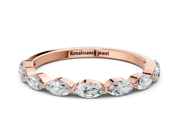 Marquise Diamond Half Eternity Band with Prong Setting Rose gold