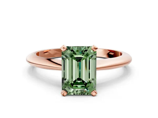 Fancy Green Emerald Cut Diamond Solitaire Engagement Ring with Classic Band and Four-Prong Setting Rose gold
