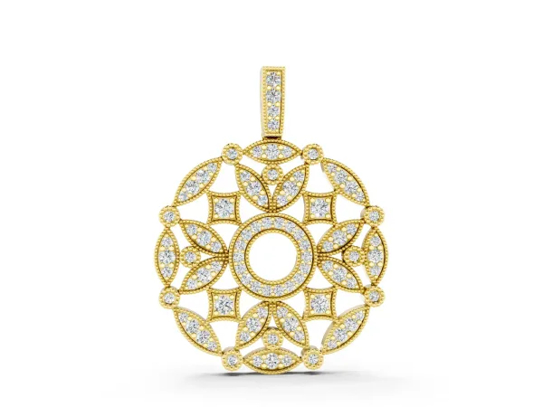 Round Diamond Pavé Filigree Pendant Yellow gold