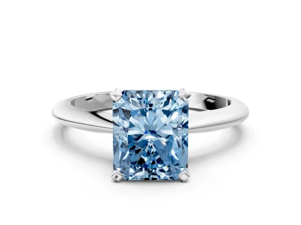 Fancy Blue Radiant Cut Diamond Solitaire Engagement Ring with Classic Band and Four-Prong Setting White gold