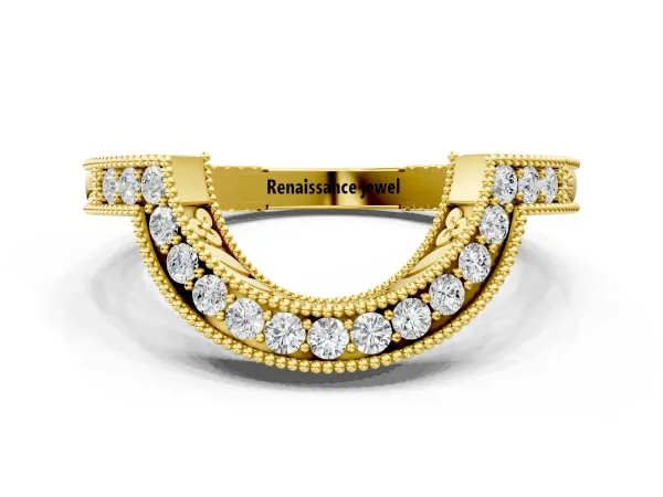 Channel Set Round Diamond Chevron Band Yellow gold
