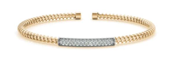 Pave Round Diamond Coil Bracelet with Bezel Setting Yellow gold