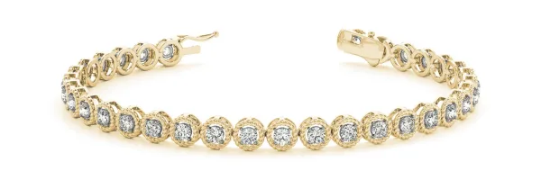 Round Bezel-Set Diamond Tennis Bracelet with Rope Band Yellow gold