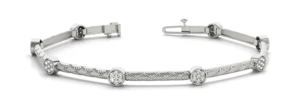 Bezel Set Round Diamond Braided Band Bracelet White gold