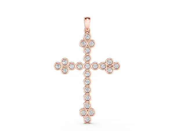 Round Diamond Bezel Set Cross Pendant Rose gold