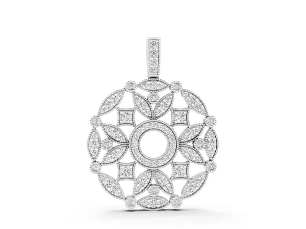 Round Diamond Pavé Filigree Pendant Silver