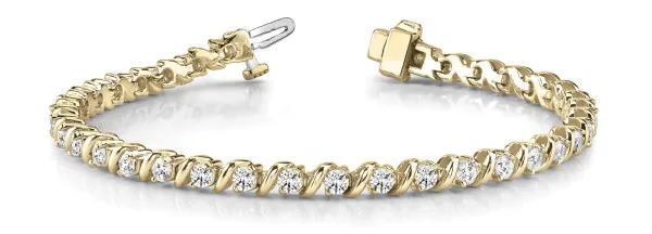 Round Diamond Channel Set Tennis Bracelet with U-Prong Setting Yellow gold