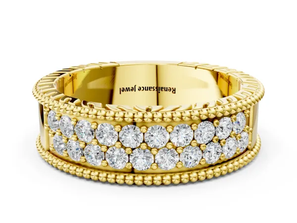 Round Cut Diamond Pave Eternity Band with Bead Prong Setting Yellow gold