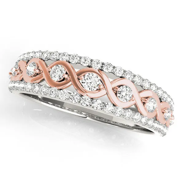 Round Brilliant Diamond Infinity Twist Pave Band with Prong Setting White gold