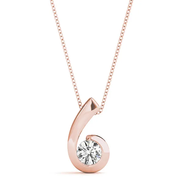 Round Diamond Bezel Set Swirl Pendant Rose gold