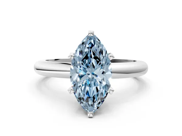 Fancy Blue Marquise Cut Diamond Solitaire Engagement Ring with Round Band and Four-Prong Setting White gold