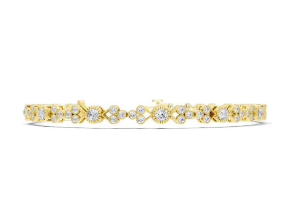 Round Cut Diamond Tennis Bracelet with Bezel Setting and Milgrain Band Yellow gold