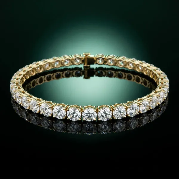 Round Brilliant Diamond Tennis Bracelet with Prong Setting Yellow gold