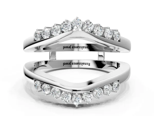 Round Diamond Chevron Contour Band with Prong Setting White gold