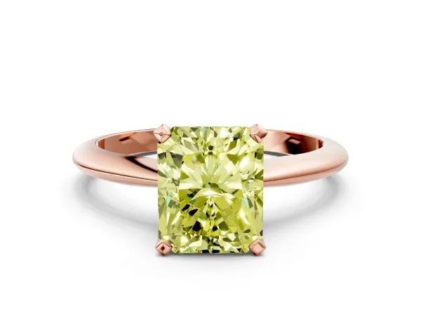 Fancy Yellow Radiant Cut Diamond Solitaire Engagement Ring with Classic Band and Four-Prong Setting Rose gold