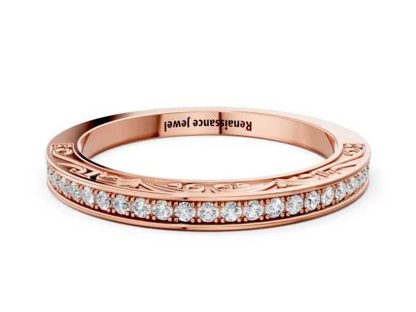 Channel Set Round Diamond Milgrain Engraved Band Rose gold