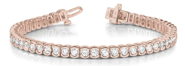 Round Cut Diamond Tennis Bracelet with Bezel Setting and Box Clasp Rose gold
