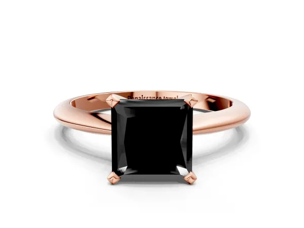 Fancy Black Princess Cut Diamond Solitaire Engagement Ring with Classic Band and Four-Prong Setting Rose gold