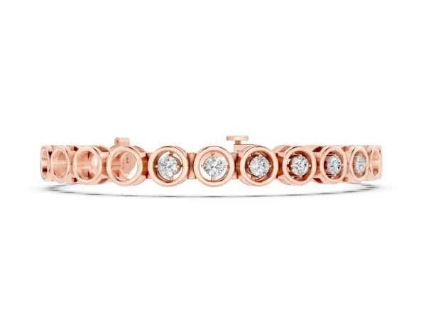 Bezel Set Round Diamond Tennis Bracelet with Open Circle Band Rose gold