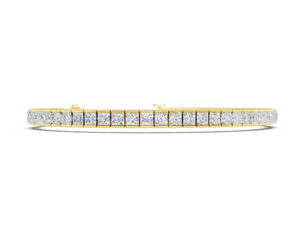 Princess Cut Channel Set Tennis Bracelet with Box Clasp Yellow gold