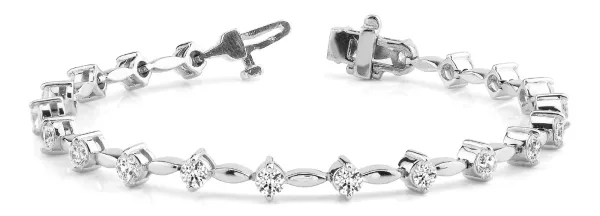 Round Cut Diamond Tennis Bracelet with Bezel Setting and Marquise Link Band White gold
