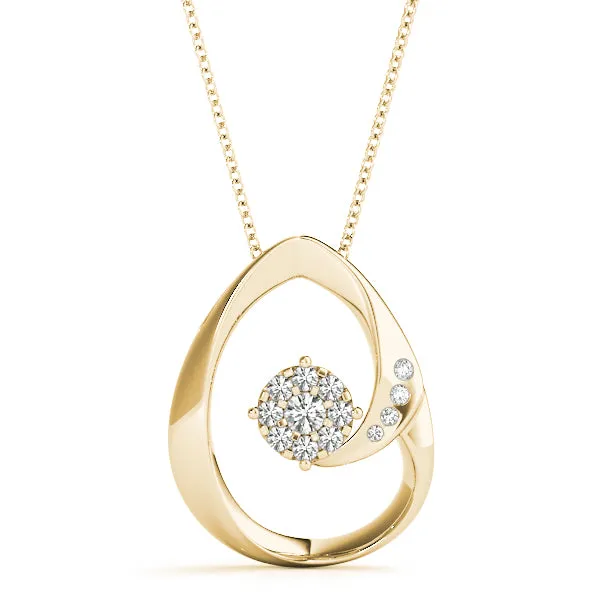Round Cluster Diamond Prong-Set Teardrop Pendant Yellow gold