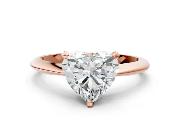 Heart Cut Diamond Solitaire Engagement Ring with Classic Band and Four-Prong Setting Rose gold