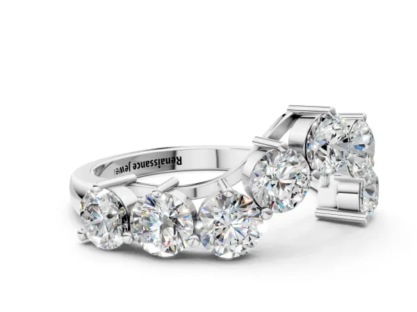 Curved Diamond Cluster Band - Round Stones, Split Shank, Prong Setting White gold