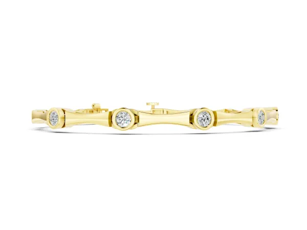 Bezel Set Round Diamond Bamboo Link Bracelet Yellow gold