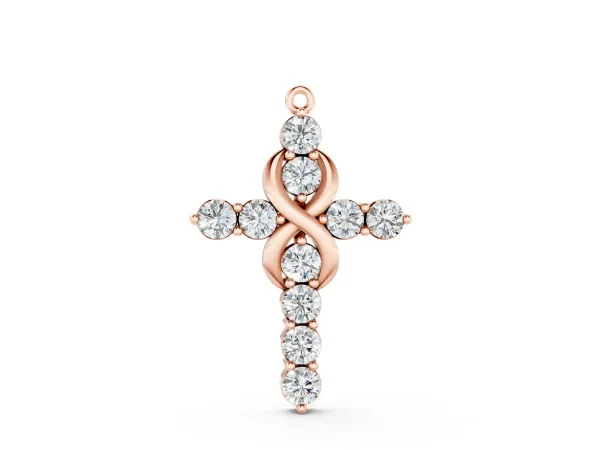 Round Diamond Prong Set Infinity Cross Pendant Rose gold