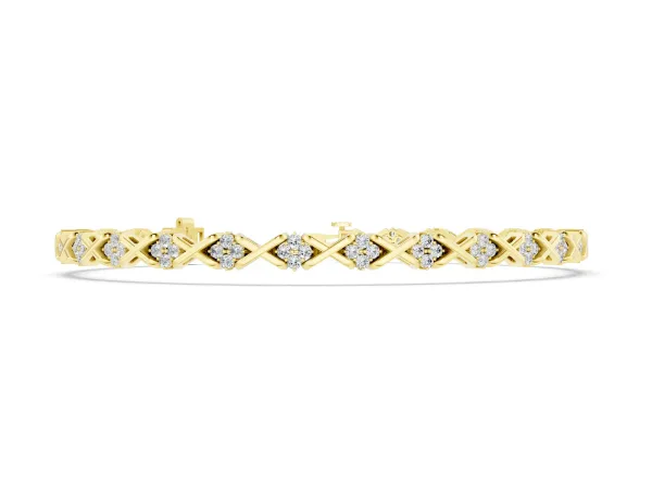 Round Diamond Prong Set Tennis Bracelet with X-Link Band Yellow gold