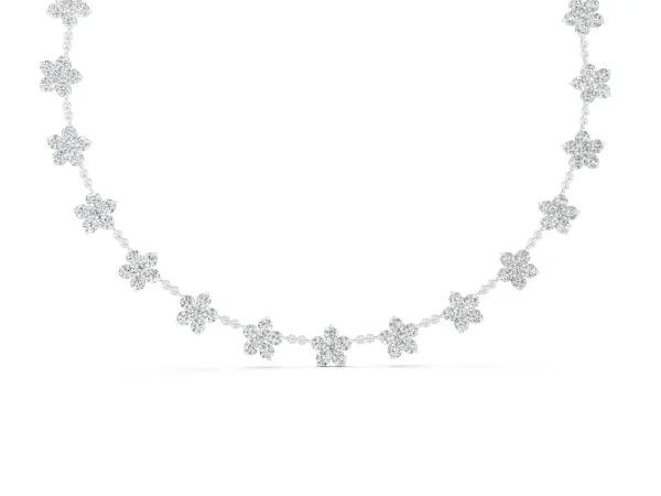Round Diamond Floral Station Necklace with Diamond Accents Silver